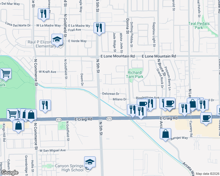 map of restaurants, bars, coffee shops, grocery stores, and more near 4543 Roper Court in North Las Vegas