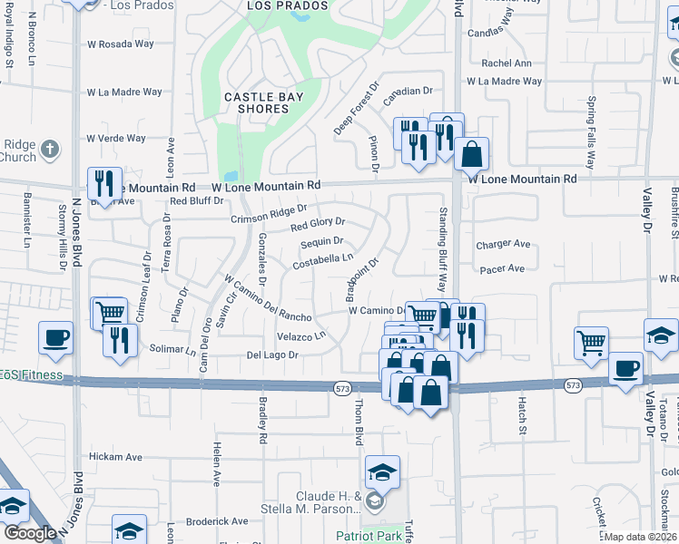 map of restaurants, bars, coffee shops, grocery stores, and more near 5122 Appealing Court in Las Vegas