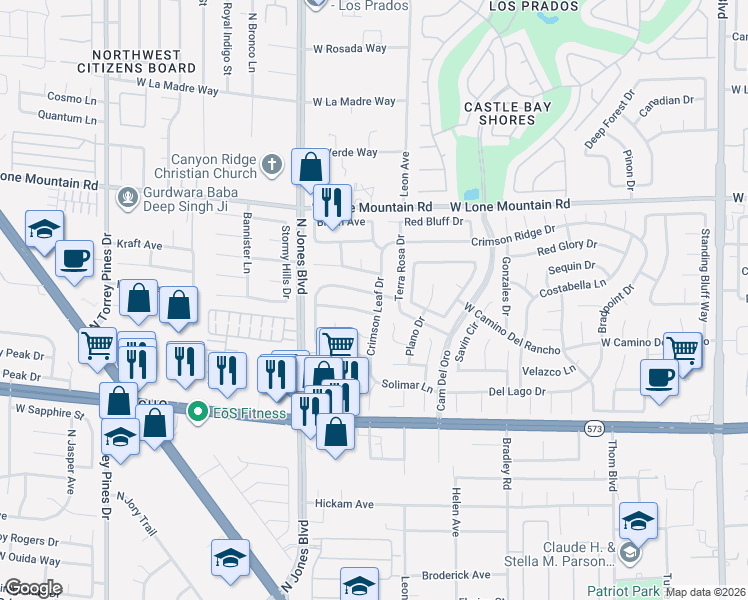 map of restaurants, bars, coffee shops, grocery stores, and more near 5800 Ventana Drive in Las Vegas