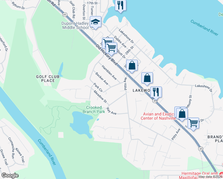 map of restaurants, bars, coffee shops, grocery stores, and more near 172 Park Circle in Nashville