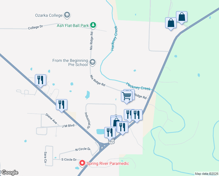 map of restaurants, bars, coffee shops, grocery stores, and more near 16 Nix Ridge Road in Ash Flat