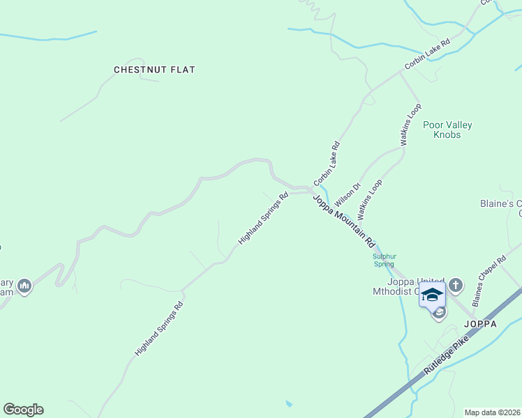 map of restaurants, bars, coffee shops, grocery stores, and more near 242 Highland Springs Road in Rutledge
