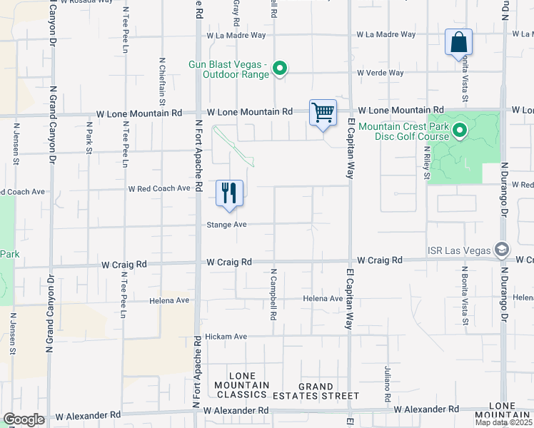map of restaurants, bars, coffee shops, grocery stores, and more near 4541 North Campbell Road in Las Vegas
