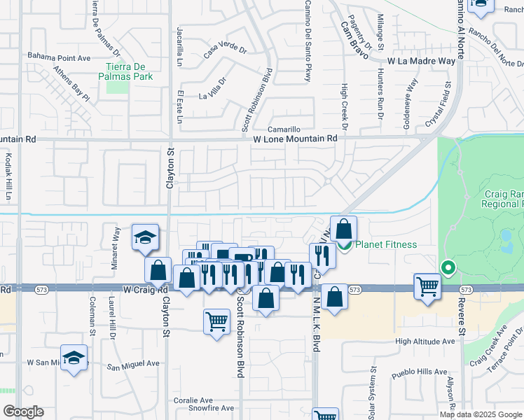 map of restaurants, bars, coffee shops, grocery stores, and more near 1715 Perception Avenue in North Las Vegas