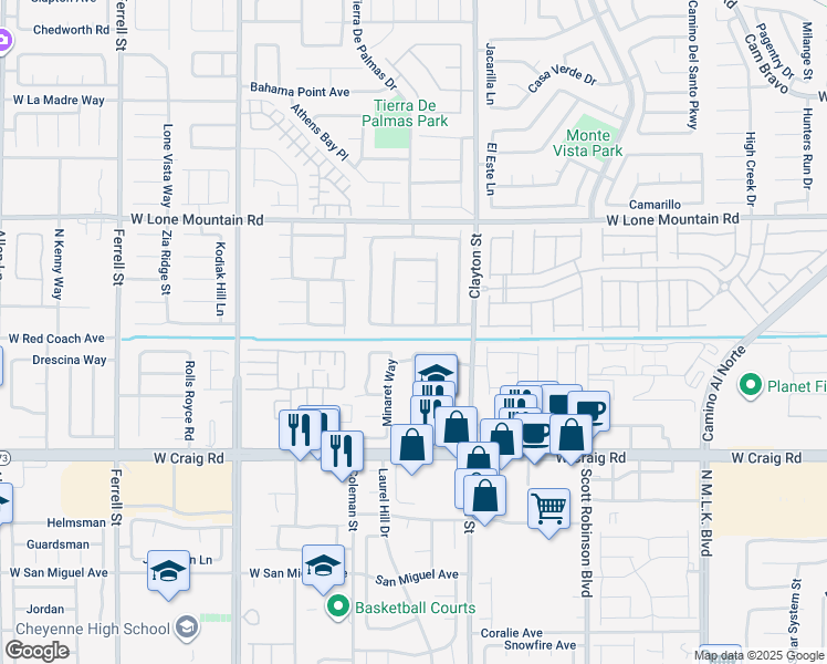 map of restaurants, bars, coffee shops, grocery stores, and more near 2118 Big Boulder Drive in North Las Vegas
