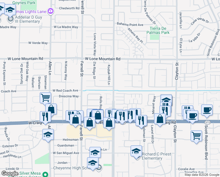 map of restaurants, bars, coffee shops, grocery stores, and more near 2909 Bradford Hill Avenue in North Las Vegas