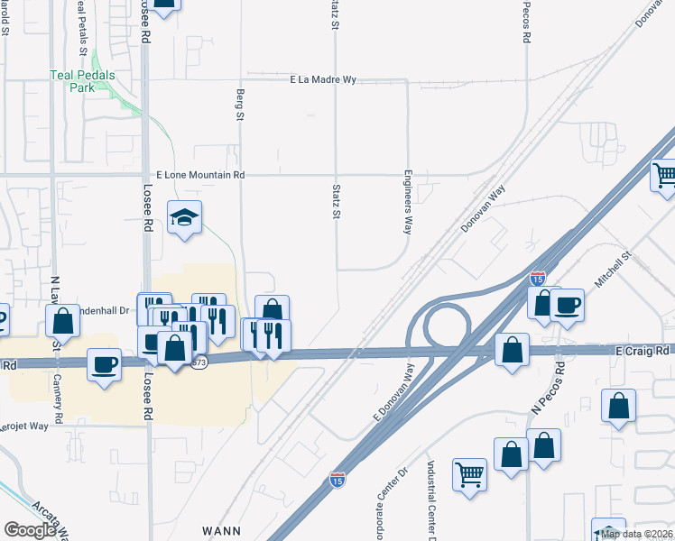 map of restaurants, bars, coffee shops, grocery stores, and more near 4500 Engineers Way in North Las Vegas