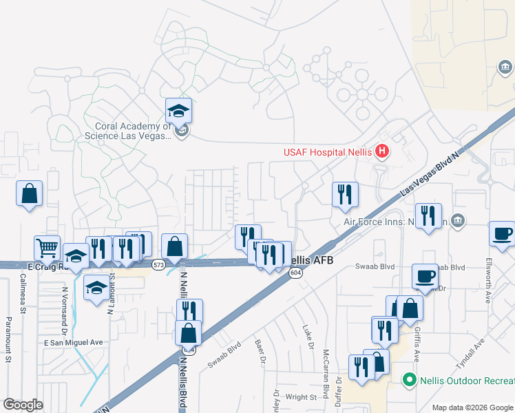 map of restaurants, bars, coffee shops, grocery stores, and more near 4552 Aviation Street in Las Vegas