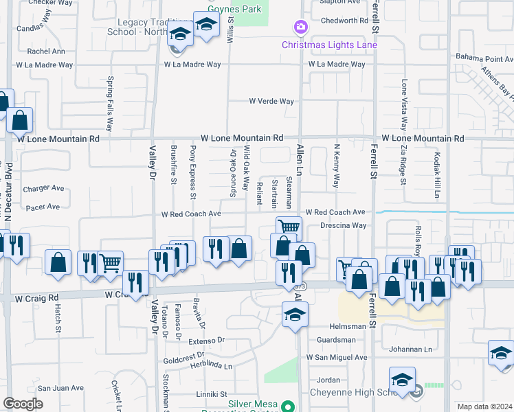 map of restaurants, bars, coffee shops, grocery stores, and more near 4607 Reliant in North Las Vegas