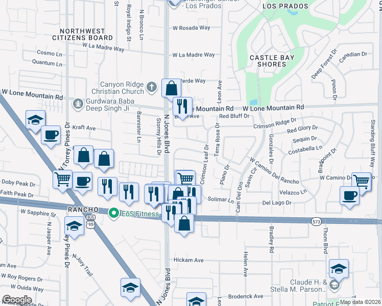 map of restaurants, bars, coffee shops, grocery stores, and more near 5821 Red Umber Avenue in Las Vegas