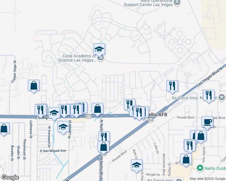 map of restaurants, bars, coffee shops, grocery stores, and more near 4561 Woolcomber Street in Las Vegas