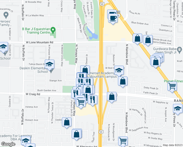 map of restaurants, bars, coffee shops, grocery stores, and more near 7013 Golden Desert Avenue in Las Vegas