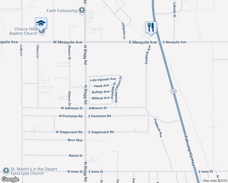 map of restaurants, bars, coffee shops, grocery stores, and more near 1621 Pinedale Street in Pahrump
