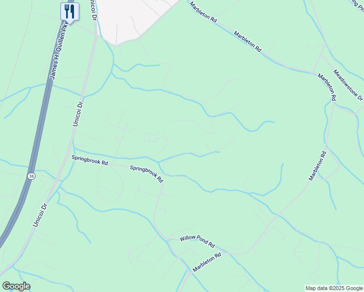 map of restaurants, bars, coffee shops, grocery stores, and more near 119 Ridgewood Road in Unicoi