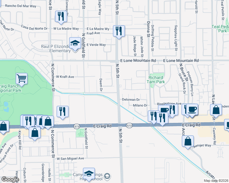 map of restaurants, bars, coffee shops, grocery stores, and more near 416 Sergeant Jordan Avenue in North Las Vegas