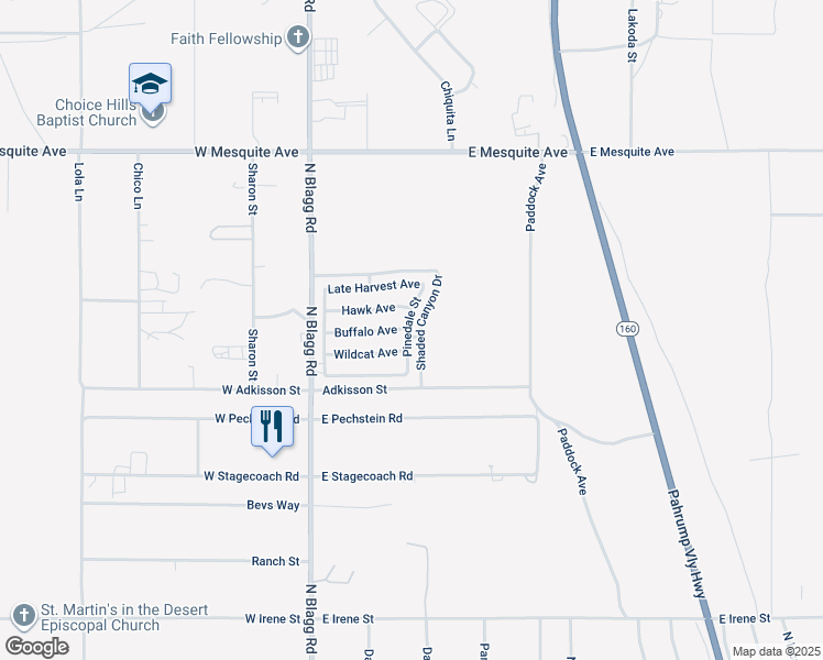 map of restaurants, bars, coffee shops, grocery stores, and more near 1621 Pinedale Street in Pahrump