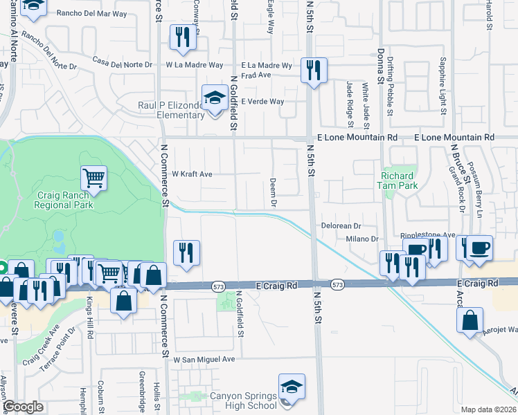 map of restaurants, bars, coffee shops, grocery stores, and more near 4605 North Sergeant Court in North Las Vegas