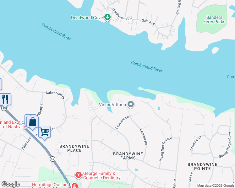 map of restaurants, bars, coffee shops, grocery stores, and more near 100 Kennett Road in Nashville