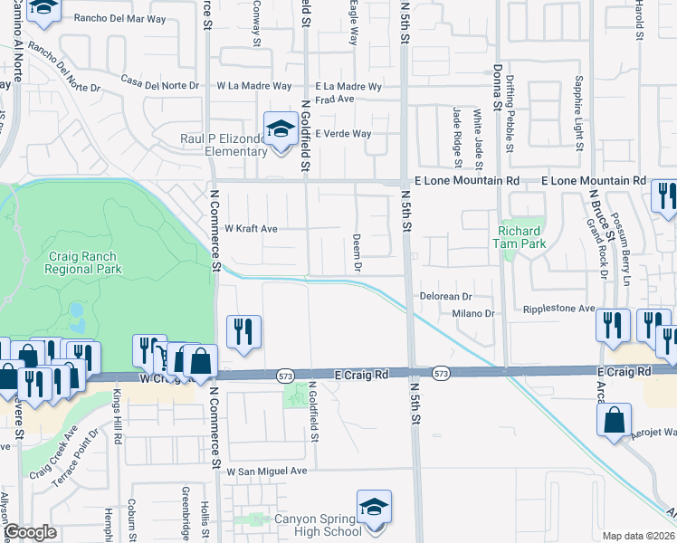 map of restaurants, bars, coffee shops, grocery stores, and more near 4605 North Sergeant Court in North Las Vegas