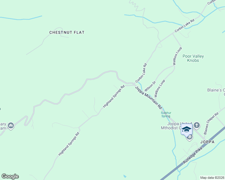 map of restaurants, bars, coffee shops, grocery stores, and more near 242 Highland Springs Road in Rutledge