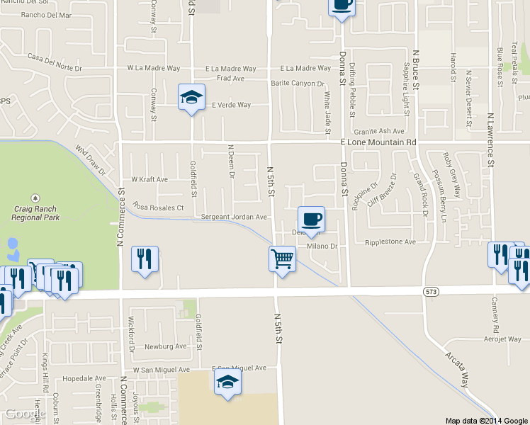 map of restaurants, bars, coffee shops, grocery stores, and more near 4539 Sergeant Jordan Avenue in North Las Vegas