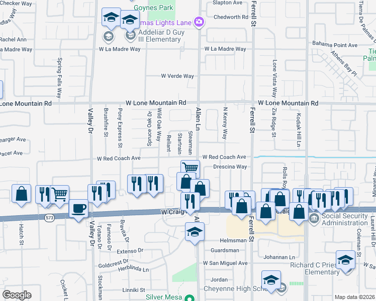 map of restaurants, bars, coffee shops, grocery stores, and more near 4611 Stearman in North Las Vegas