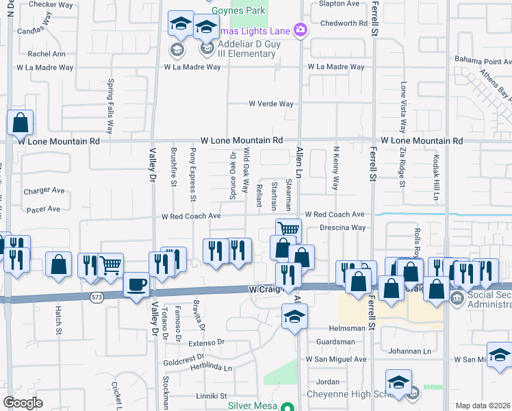 map of restaurants, bars, coffee shops, grocery stores, and more near 4538 Patriot Cannon Street in North Las Vegas