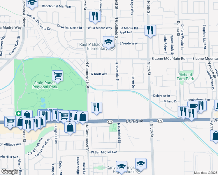 map of restaurants, bars, coffee shops, grocery stores, and more near 41 Rosa Rosales Court in North Las Vegas