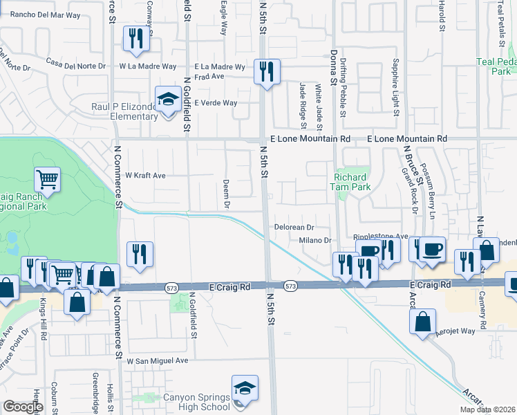 map of restaurants, bars, coffee shops, grocery stores, and more near 416 Sergeant Jordan Avenue in North Las Vegas