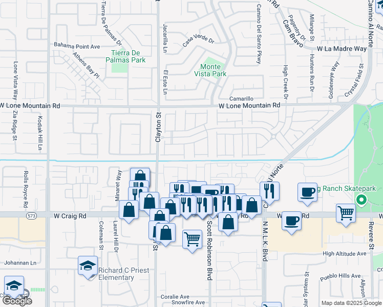 map of restaurants, bars, coffee shops, grocery stores, and more near 4615 Adonis Blue Street in North Las Vegas