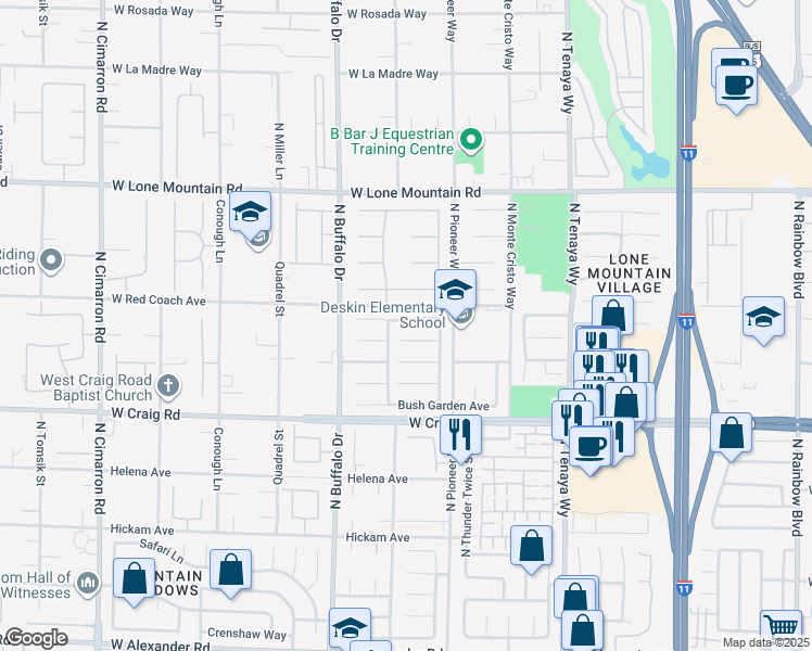 map of restaurants, bars, coffee shops, grocery stores, and more near 7425 Enchanted Hills Court in Las Vegas