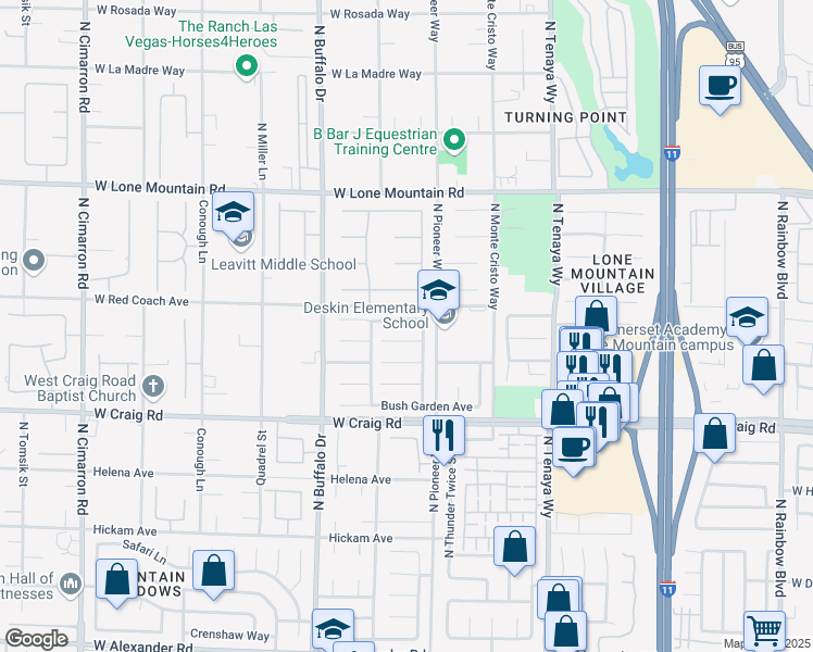 map of restaurants, bars, coffee shops, grocery stores, and more near 7413 Enchanted Hills Court in Las Vegas
