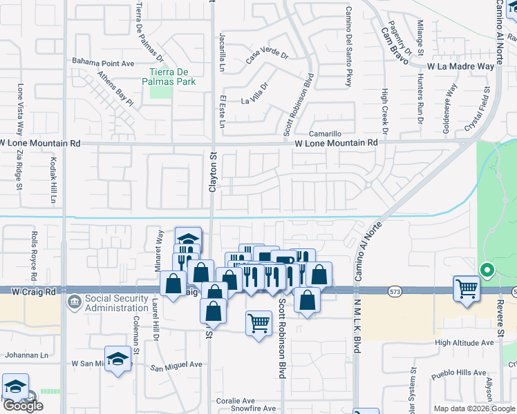 map of restaurants, bars, coffee shops, grocery stores, and more near 4615 Adonis Blue Street in North Las Vegas