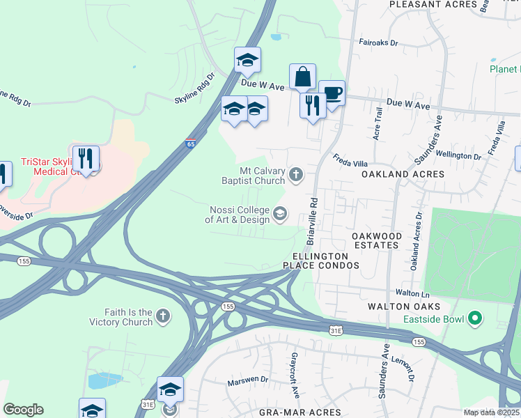 map of restaurants, bars, coffee shops, grocery stores, and more near 600 Creative Way in Nashville