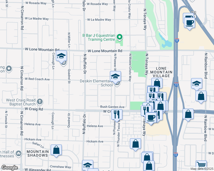 map of restaurants, bars, coffee shops, grocery stores, and more near 7413 Enchanted Hills Court in Las Vegas