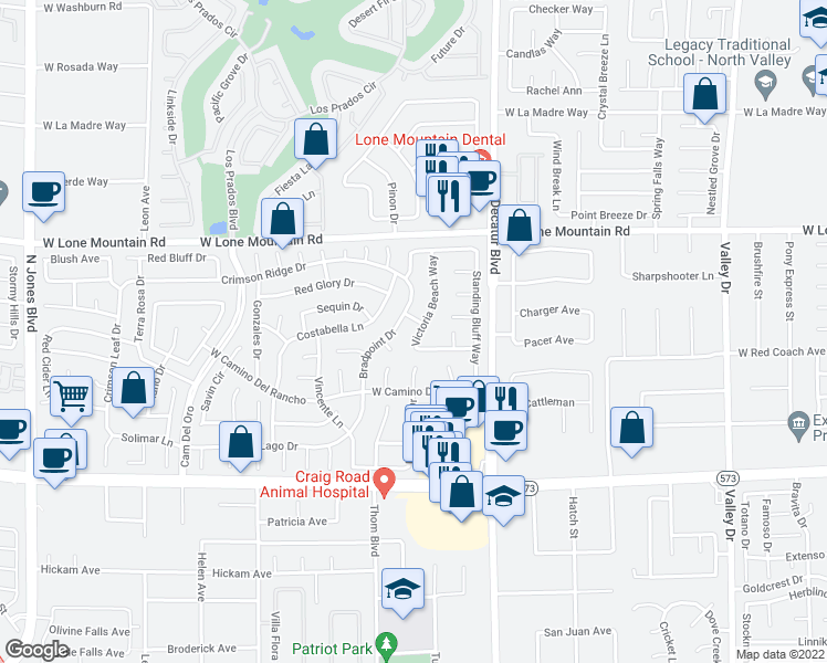 map of restaurants, bars, coffee shops, grocery stores, and more near 4613 Victoria Beach Way in Las Vegas