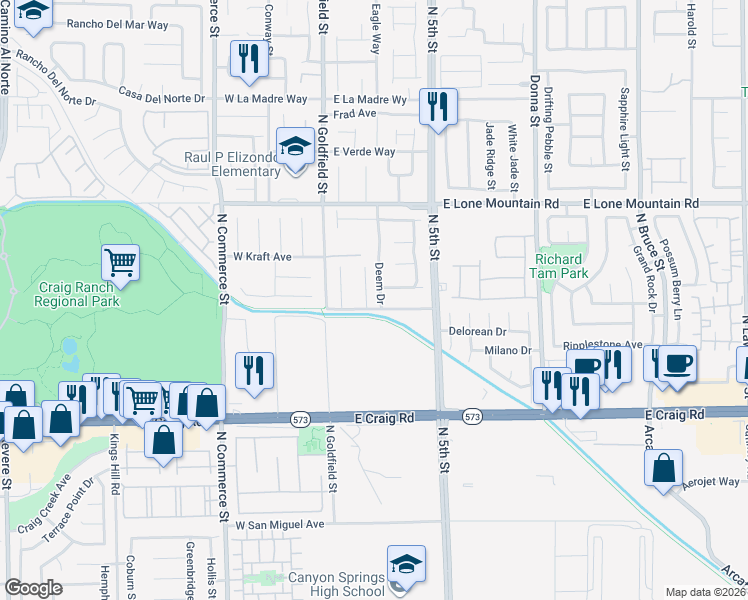 map of restaurants, bars, coffee shops, grocery stores, and more near 4608 North Sergeant Court in North Las Vegas