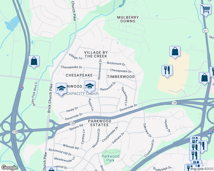 map of restaurants, bars, coffee shops, grocery stores, and more near 3048 Barbara Lynn Way in Nashville