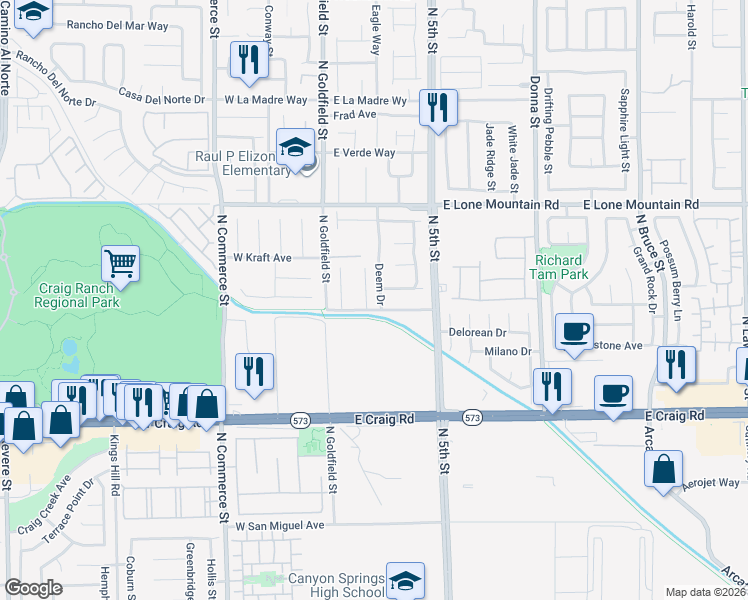 map of restaurants, bars, coffee shops, grocery stores, and more near 4608 North Sergeant Court in North Las Vegas