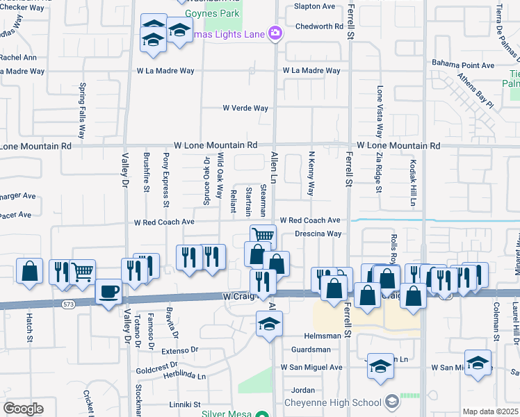 map of restaurants, bars, coffee shops, grocery stores, and more near 4615 Stearman in North Las Vegas