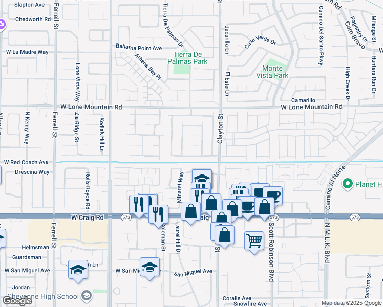 map of restaurants, bars, coffee shops, grocery stores, and more near 2128 Mountain Sunset Avenue in North Las Vegas