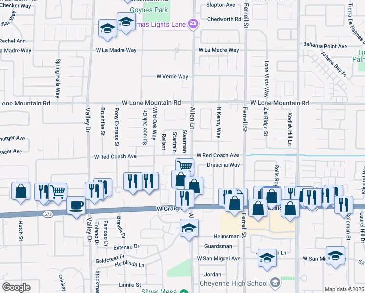 map of restaurants, bars, coffee shops, grocery stores, and more near 4615 Stearman in North Las Vegas