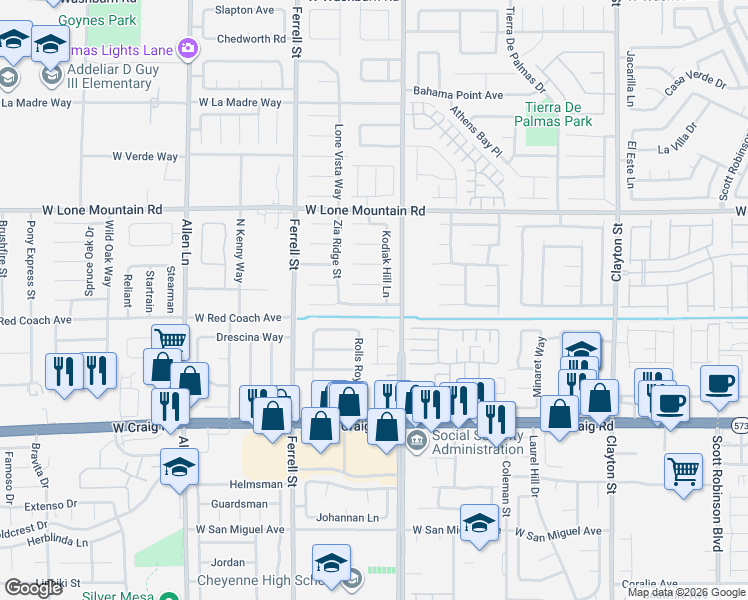 map of restaurants, bars, coffee shops, grocery stores, and more near 3104 Aristotle Avenue in North Las Vegas