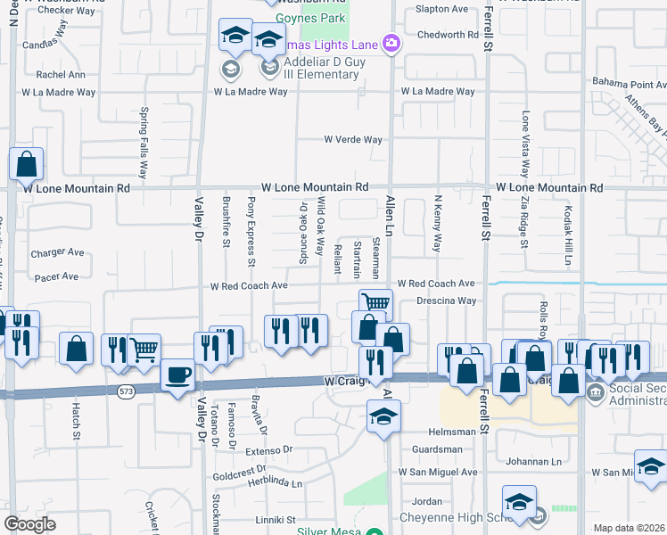 map of restaurants, bars, coffee shops, grocery stores, and more near 4538 Patriot Cannon Street in North Las Vegas
