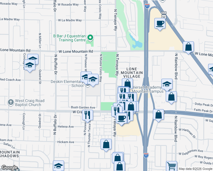 map of restaurants, bars, coffee shops, grocery stores, and more near 7225 Elite Court in Las Vegas