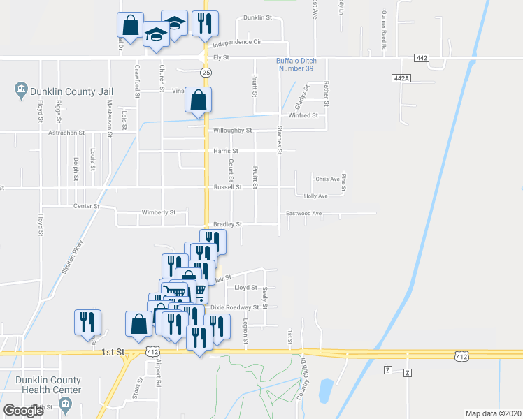map of restaurants, bars, coffee shops, grocery stores, and more near 708 Pruitt Street in Kennett