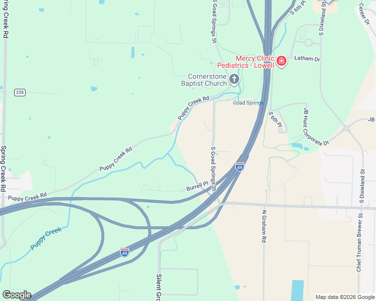 map of restaurants, bars, coffee shops, grocery stores, and more near 622 South Goad Springs Street in Lowell