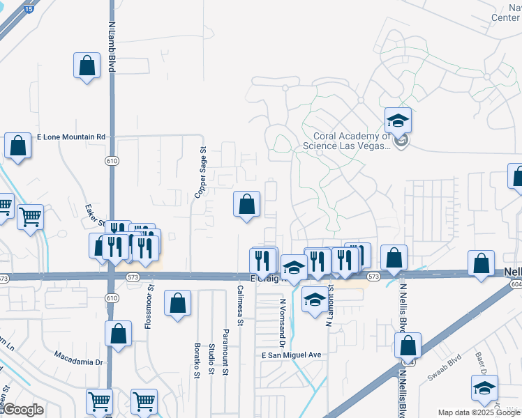 map of restaurants, bars, coffee shops, grocery stores, and more near 4730 East Craig Road in Las Vegas