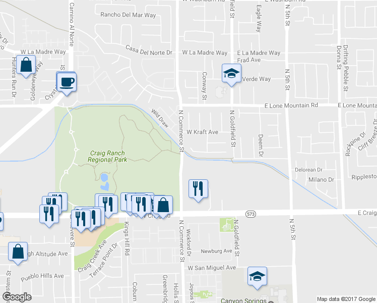 map of restaurants, bars, coffee shops, grocery stores, and more near 137 Rosa Rosales Court in North Las Vegas
