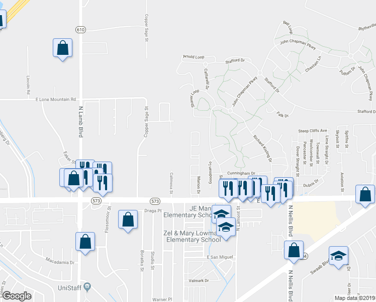 map of restaurants, bars, coffee shops, grocery stores, and more near 4620 Calimesa Street in Las Vegas